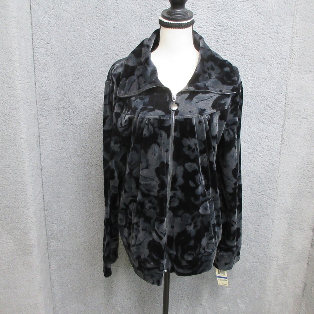 Floral Burnout Velour Jacket Women XL Black Rose Print Whimsigoth Gothic Y2K